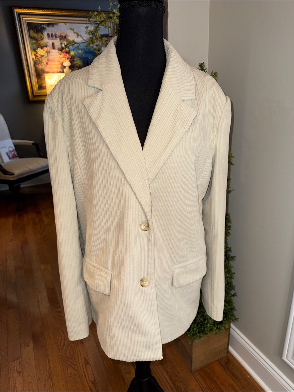 La Lavon - Women's Cream Corduroy Single-Breasted Blazer NWOT